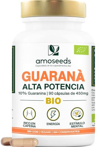 Guaraná BIO | Alta Potencia, 5400mg / día | Puro y Orgánico, 10% Cafeína natural | 90 cápsulas | Control del Peso, Energía, Concentración | Primera Calidad