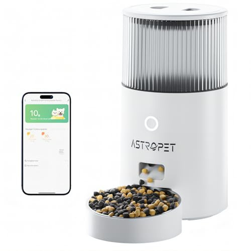 AstroPet Futterautomat für Katzen & Hunde, APP-Steuerung | 2,5L Katzenfutter Automat Automatischer Futterspender, 1-10 Mahlzeiten/Tag, bis zu 15 Tage, Edelstahlschüssel