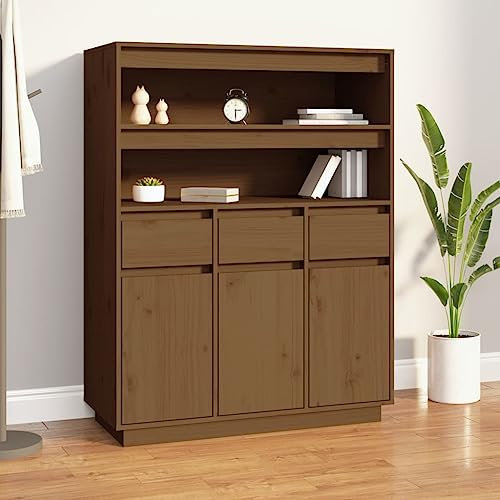 HETFTJN Highboard, Mehrzweckschrank Besenschrank Nachtschrank Büroschrank Geeignet für Wohnzimmer Office Badezimmer Dorm Honigbraun 89x40x116,5 cm Massivholz Kiefer