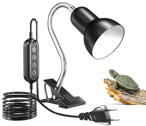 GlowUp Schildkröte Wärmelampe, (Maximum 100W)E27 Wärmespotlampe mit Zeitgesteuerte und Temperaturregelung, Wärmelampe mit Clip und 360°Schwenkklemme für Schildkröte, Schlange, Eidechse, Ohne Glühbirne