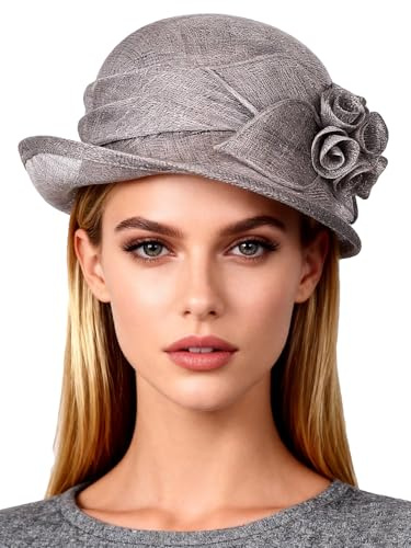 HIMESPORT Fascinator im Retro-Stil, Sinamay, Schleier, Blume, Braut, Hochzeit, Fascinator, Feder, Bowler-Hut, Haar-Accessoire, Bankett, Cocktail-Party