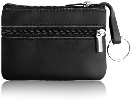 PLABBDPL estuche de cuero genuino para llave de coche para hombre, Llavero para mujer, compartimento para tarjetas, compartimento para dinero, estuche para lápices, 1Pcs, negro