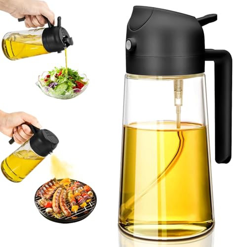 FYSL Ölsprüher für Speiseöl, Ölsprüher 2 In 1, 470ml Öl Sprühflasche, Hohes Volumen, Ölspray für Heißluftfritteuse, Olivenölsprüher für Salat, Grillen, Backen in der Küche (Schwarz)