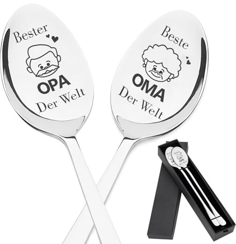 Oma und Opa Geschenke, 2 Stück Kaffeelöffel mit Gravur Beste Opa Oma Der Welt, Edelstahl Löffel, Geburtstagsgeschenk Weihnachtsgeschenke Jahrestag Sinnvolle Geschenke für Oma und Opa