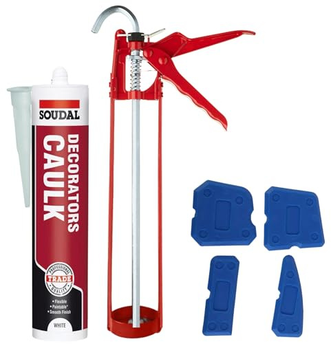 Decorators Caulk White Set with Sealant Gun & Smoothing Tool | Decorators Caulk White Set - Bundle With White Caulk - 11 Inch Caulking Gun and Smoothing tool