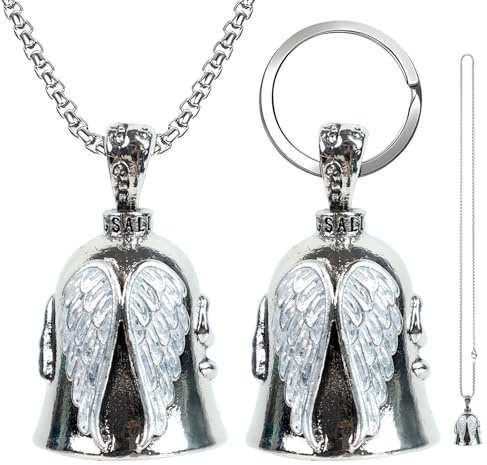 PRZRAO 2 Piezas Campana Guardiana Moto Bell, Campanilla de Motocicleta, Campana Moto Amuleto, Guardian Bell Moto con Anillo Colgante, Campana de Protección de ángel, Motocicleta de la Guarda, Plata