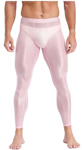 Fldy Leggings deportivos para hombre, transparentes, con brillo, para deporte, ropa interior, ropa interior lisa, Rosa., M