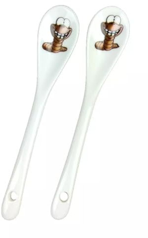 2er Set Porzellan Löffel - Wattwurm - Eierlöffel