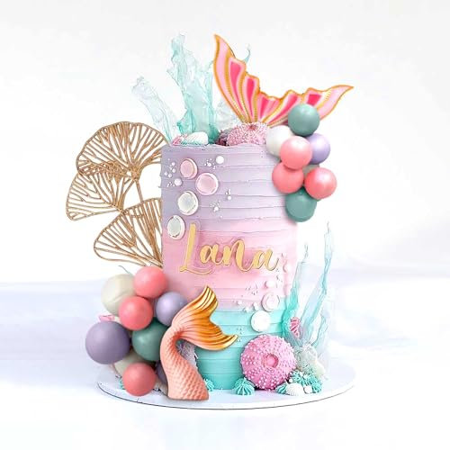 LaVenty Pink Mermaid Tail Cake Topper Under the Sea Cake Decoration Balls Cake Topper Mermaid Tail Cake Toppers Mermaid Party Supplies