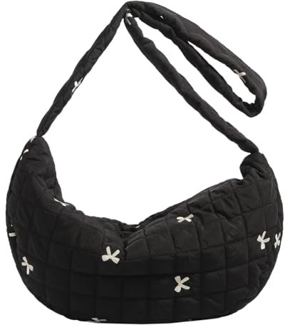 GETBSTOOP Borsa a tracolla da donna a mezzaluna Borsa a tracolla trapuntata di capacità Borsa a tracolla imbottita Borsa a tracolla imbottita Borsa da viaggio all'aperto (Nero grande)