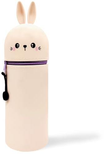 GDFJBG 2-in-1 Silikon Federmäppchen - Kawaii,Tischstifthalter Federtasche Tischstifthalter, Reißverschluss, Silikon, Stiftetasche Buntstifte Marker (Bunny)