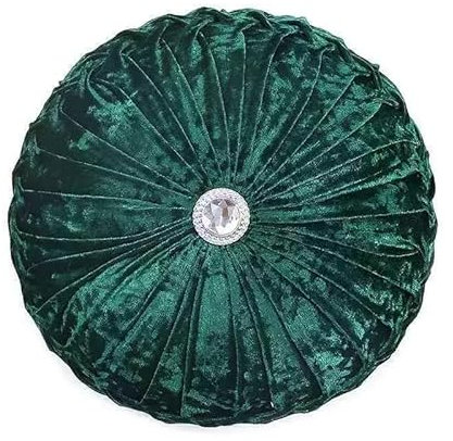 Stylish Home London Diamond Round Cushions Stitched Filled Crushed Velvet Beautiful Sofa Cushion Bed Cushion Small & Large (Green, 35 x 35 cm (18 x 18 In))