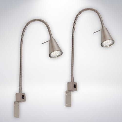 BRILONER - Set di 2 lampade da lettura LED con interruttore, orientabili, diverse posizioni di montaggio, applique da interno, lampada da parete, da letto, da comodino, 40,3 cm, nichel opaco