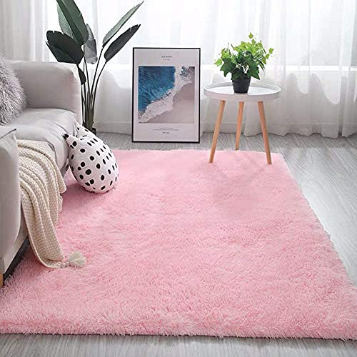 Moderner rosa pelziger Zottelteppich für Wohnzimmer, Schlafzimmer, Kinderzimmer, weicher langer Fellteppich für Mädchen, Jungen, Kinderzimmer, bequeme Heimdekoration, 80 x 200 cm