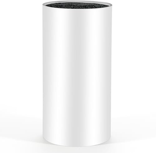 Vonsera Ceppo Coltelli da Cucina, Porta Coltelli Cucina Vuoto con Inserto in Setole Staccabili, Ceppo Portacoltelli Universale, Bianco