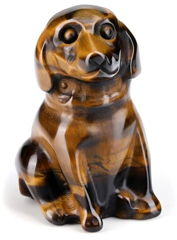 CrystalTears Tiger Eye Crystal Dog Figurine Gifts for Women Dog Lovers Men, 1.5” Healing Gemstone Dogs Puppy Statue Ornament for Home Office Desk Decor Cute Mini Lucky Crystals Dog Gifts for Christmas
