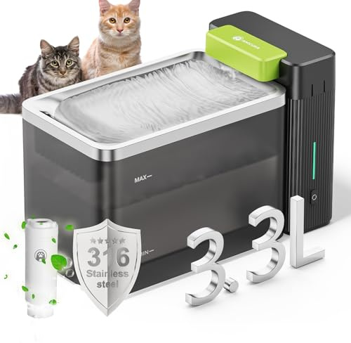 Amicura A3 Lite Trinkbrunnen für Katze mit Ultraﬁltration - 3,3L Großer Tank, SUS316 Edelstahl-Trinkschale, Leise (≤25dB), Wasserdicht Und Stromsicher für Sauberes Trinkwasser (Schwarz)
