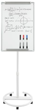 Flipchart Ständer, 90x60cm, Mobiles Whiteboard auf Rollen, Höhenverstellbar Flipchart-Tafel bis 200cm, Beschreibbar, Trocken abwischbar, magnetisch für Büro, Unterricht (Weiß)