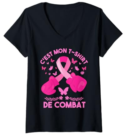 Femme Ruban Rose Cancer du Sein 2025 Ruban Octobre Rose Femme T-Shirt avec Col en V