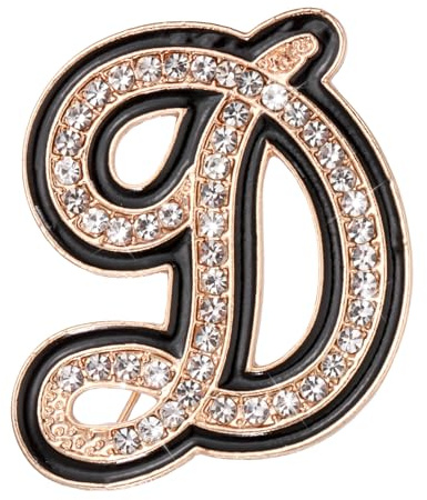 PATIKIL Broche Lettre Strass, Broche Lettre Initiale D Métal Cristal Alphabet A-Z Épingle Revers Bord Noir pour Femmes gemme Cadeau Costume Vêtements Chapeau Robe Manteau Artisanat, Ton Or