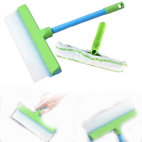 Fensterabzieher, Fensterreiniger mit Silikonabzieher und Mikrofaser-Schrubber, Werkzeug-Set für Dusche, Glas, Spiegel, Tür, Auto (B)