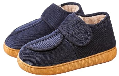 Diabetic Slippers for Women Men Winter Warm Wide Fit Edema Swollen Fluffy Slippers Hook&Loop Non-slip Memory Foam Elderly Footwear Adjustable Fleece Lining Indoor House Shoes Fuzzy Foot Warmer