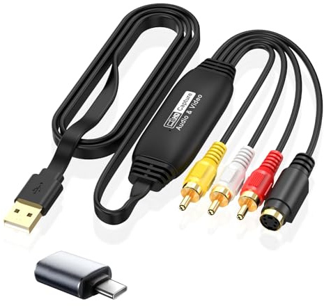 SOARFLY Convertisseur VHS vers pc, Convertisseur VHS numérique,Carte d'acquisition vidéo 1080P,Convertir VHS/VCR/Hi8/Mini DV au Format numérique,Compatible avec Windows et Mac OS