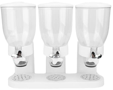 Bewinner Distributeur de Céréales Triple, Distributeur de Nourriture Sèche à 3 Bacs pour Comptoir de Cuisine, Récipient de Stockage de Céréales Multifonctionnel avec un Design Compact (WHITE)