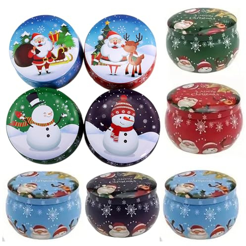 Lot de 10 boîtes à biscuits de Noël - 8 styles - Couleur aléatoire - Rétro - Boîtes de rangement en métal - Pour bougies à faire soi-même, stockage sec, épices, thé, bonbons