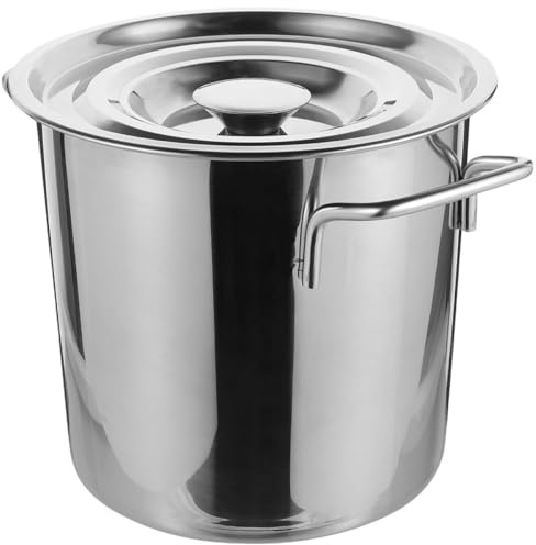NUOBESTY Stainless Steel Soup Bucket with Lid 2.5L Deep Bucket Double Handle Cookware Pot 201 Non-Magnetic Metal Stockpot for Kitchen Cooking