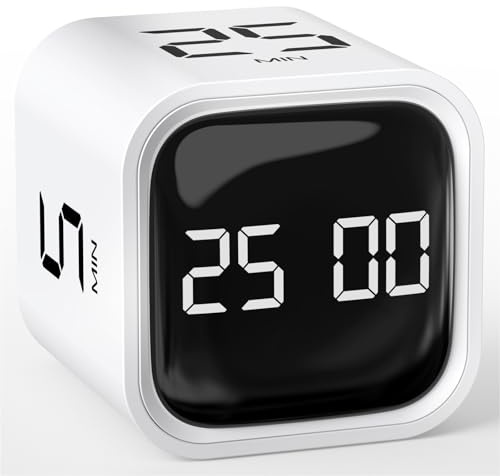 HAUSPROFI Pomodoro Timer, Countdown 5|25|10|50 Minute, Schwerkraft-Timer, Kurzzeitwecker Küche, Küchentimer, Zeitmanagement-Tool, Kinder Adhs Hilfsmittel Arbeit Lernen Sport Kochen, Weiß