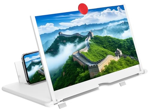 12 Phone Screen Magnifier, 3D HD Screen Amplifier Projector with Foldable Stand, Phone Screen Magnifier for Watching Movies, Videos, Games and Reading, Compatible with All Phones (White)
