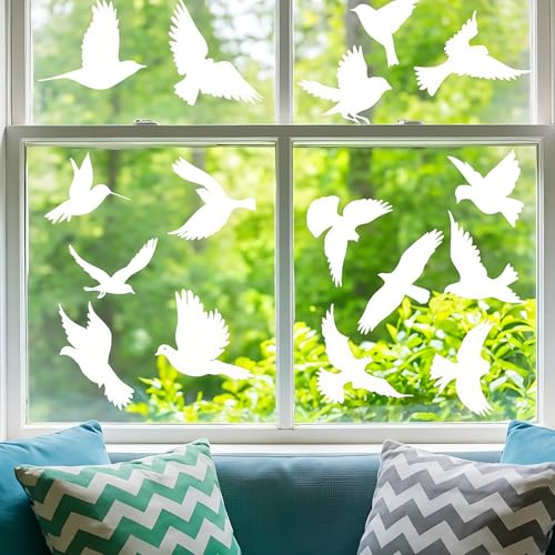 Nify UV Reflective Bird Silhouette Clings, Static Cling Window Stickers for Glass Doors and Patio, White Silhouette Window Stickers for Birds to Help Reduce Collisions and Protect Birds