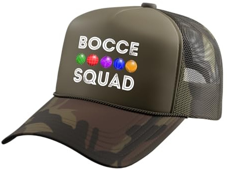 Boule Game Squad Boule Balls Team Petanque Game Group Trucker Hat with Adjustable Mesh Back, Camo Green