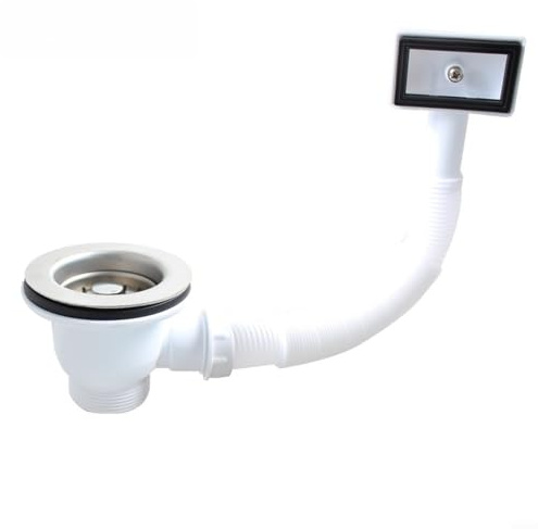 85mm Stainless Steel Kitchen Sink Drain Strainer with Overflow Pipe, SUS304 Basin Waste Trap for Standard G1½ Inch Fitting