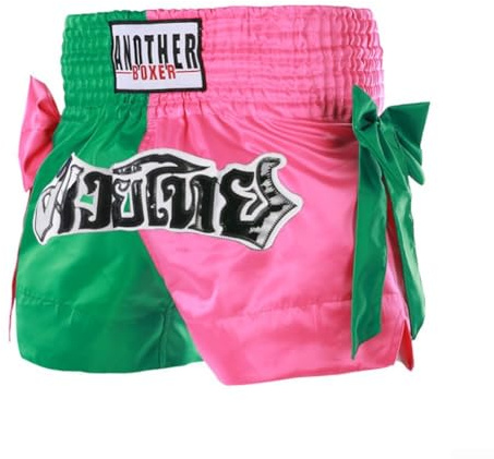 Unisex Boxing Shorts,for MMA Muay Thai Training, Martial Arts Clothing with Elastic Waist, Breathable Gym Trunks,for Sparring Workout, Kickboxing Pants & Fight Gear(M Green Pink)