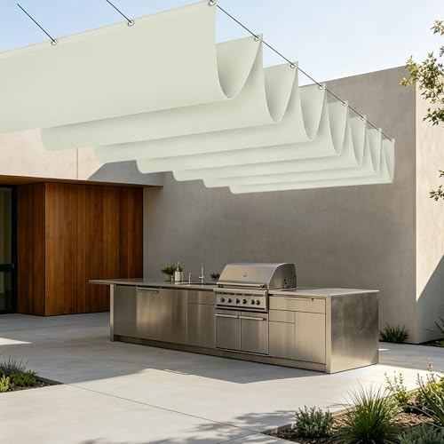 Retráctil Toldo Vela Rectangular 200 x 300 cm Protección UV Retráctil Ondulada Vela de Sombra Impermeable con Ojales y Cuerdas para Terraza Balcon Exterior Jardín, Blanquecino