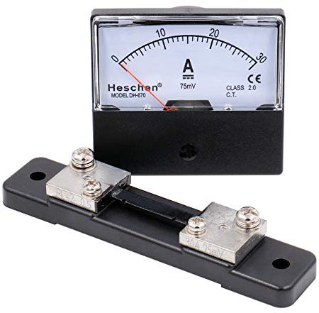 Heschen Rectangular Panel Mounted Electricity Meter Ammeter Tester, DH-670, DC0-30A, Class 2.0, with Shunt