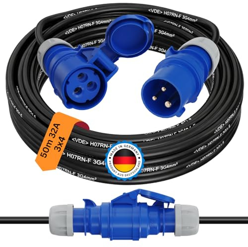 CEE Verlängerungskabel 50m 32A H07RN-F 3x4mm² CEE Stecker & Kupplung 230V Kabel Outdoor Verlängerungskabel für Landstromanschluss Wohnmobil Caravan Camping Stromkabel & Werkstatt Industrie