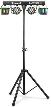BeamZ PartyBar2 Disco Party Light Bar with Tripod Stand - All-in-One DJ Lighting System Featuring Derby and Par Lights, Sound Activation & DMX Control for Parties, DJs & Events
