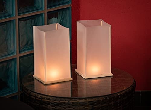 2 Stück Papier Kerzenhalter mit Holzboden für Teelichter Kerzen Laternen Weiß Teelichthalter Deko Windlicht Tischdeko aus Hochwertigem Schwer Entflammbaren Papier für Hochzeit Geburtstag Party