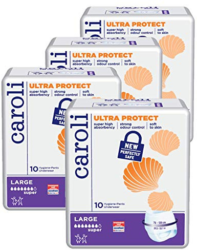 Caroli Protect + Care Pants, Unisex Unterwäsche ohne Duft, Hygiene-Einlagen Vorteilspack (4 x 10 Stk.) für mittlere Blasenschwäche (Large)