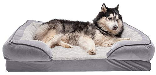 Furhaven, Hundsäng med sammet plysch minnesskum med vågform, perfekt komfort, traditionell soffa, granitgrå, Jumbo