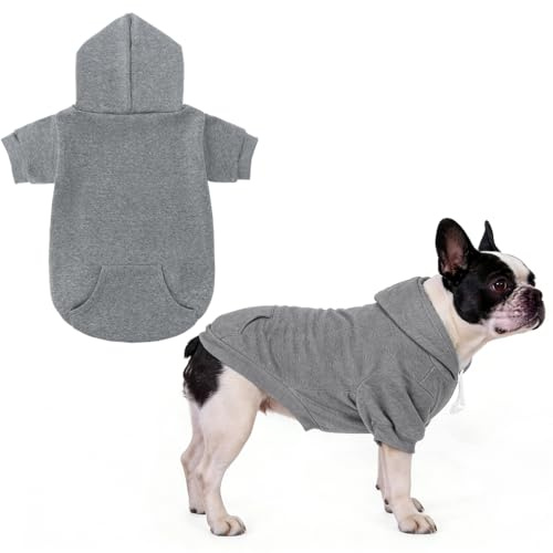 KOOLTAIL Basic Dog Hoodie - Soft and Warm Dog Hoodie Sweater with Leash Hole and Pocket, Dog Winter Coat, Cold Weather Clothes Sweatshirt for Small Medium Large Dogs Puppy Cat Boys Girls Grey M