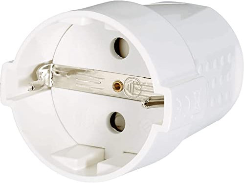 CABLEPELADO Clavija Enchufe schuko Recto | Clavija de Contacto de Puesta a Tierra con Alivio de tensión | Salida Cable Trasera | 16A | 250V | IP20 | 3,7kW | Hembra | Blanco