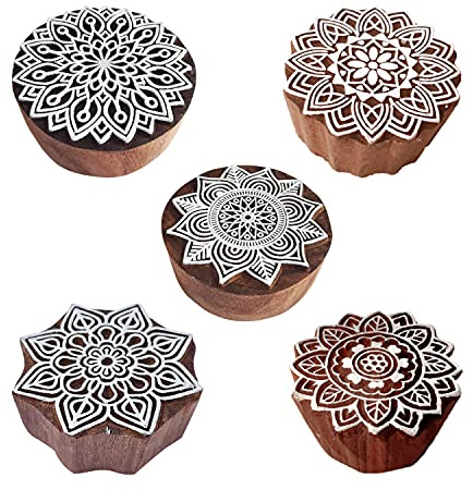 Royal kraft Runden Hölzern Drucken Stempel (Satz von 5) Henna Stoff Textil Papier Lehm Töpfer Blöcke Htag2206