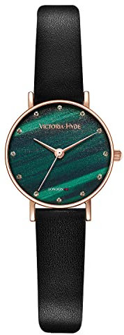 VICTORIA HYDE Rechteck Damenuhr Grün Dial Analog Quarz Armbanduhr mit Edelstahlarmband (Smaragd)