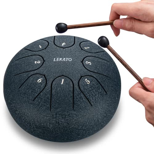 LEKATO Steel Tongue Drum, 6 Zoll 8 Tone Zungentrommel Schlagzeug, Steel Pan Töne Schlaginstrument Hand Pan Drum für Meditation Yoga Klangheilung, Navy Blau