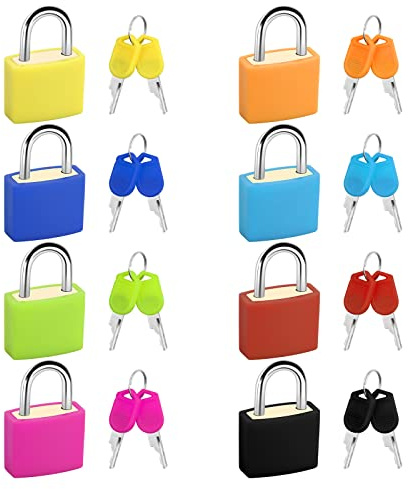 Zsanhua 8 Pieces Suitcase Locks with 2 Keys Colored Suitcase Padlock Multicolor Small Padlock Luggage Padlock Multicolor Coated Brass Lock for Baggage Backpack Laptop Bag Gym Locker