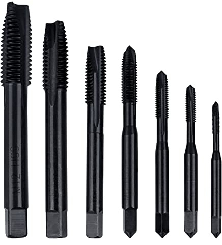 Yakamoz 7Pcs Nitriding Coated Spiral Point Thread Taps - M3 to M12 Metric Screw Drill Tap Bits - Ideal for Aluminum, Stainless Steel & More
